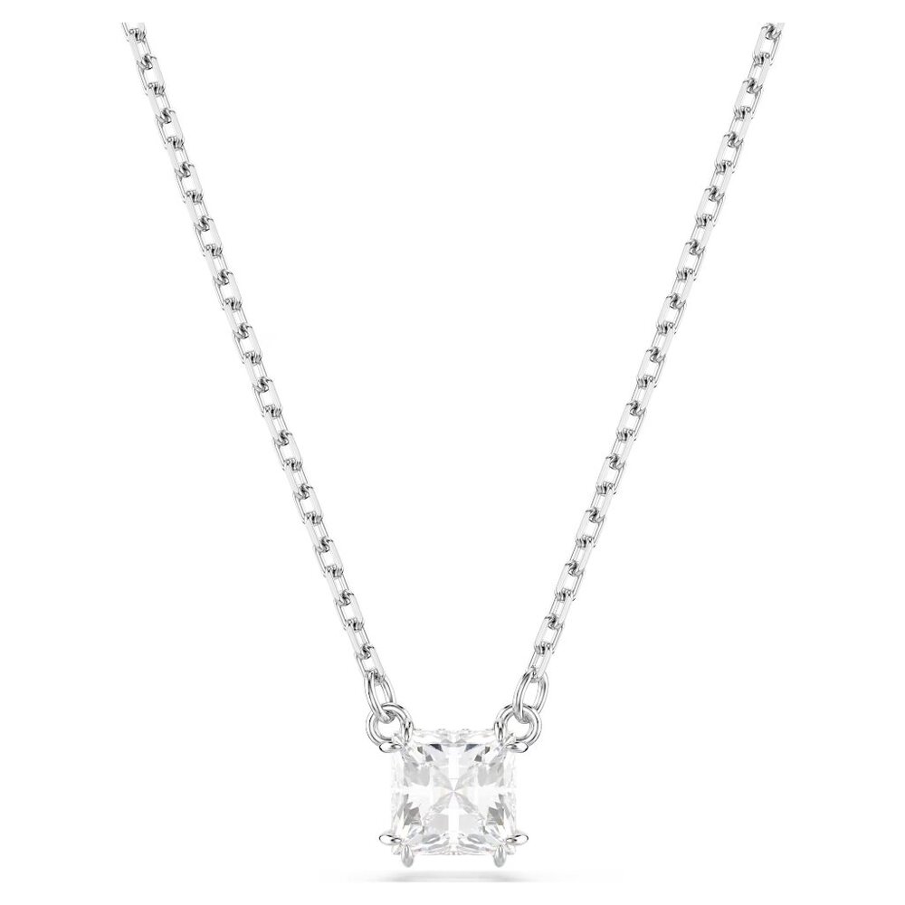 Swarovski Stilla Attract pendant Square cut, White, Rhodium plated